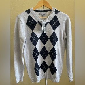 NEW SilverLake Boys Argyle Sweater, Large, Blue Heather Gray/Silver